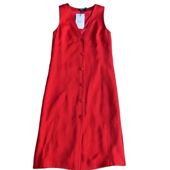 Theory Red Liquid Twill Midi Dress - Picture 2 of 10